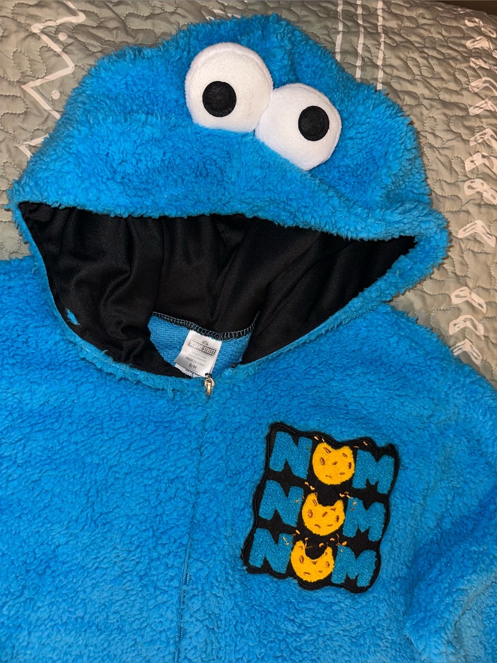 Halloween Costume Cookie Monster Fuzzy Zip-Up Jumpsuit Size S/M